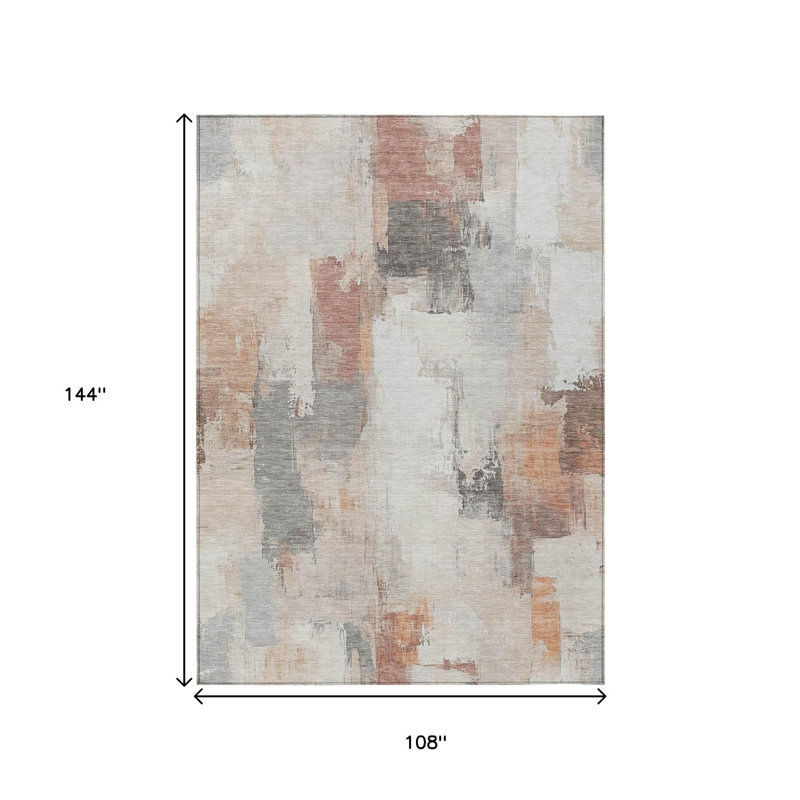 Tapis extérieur lavable abstrait rouille et ivoire 9 pi x 12 pi