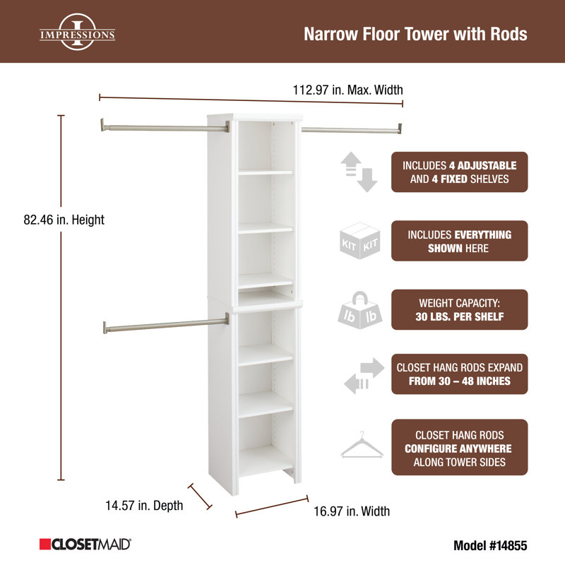 Ensemble de tour de garde-robe en bois blanc Impressions, H 82,46 po x l 112,97 po x P 14,57 po