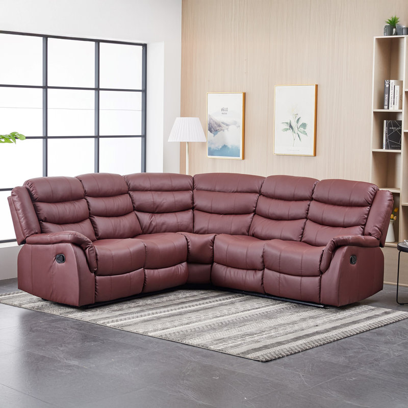 Lotus 6 Seater Faux Leather Reclining Corner Sofa , Burgundy