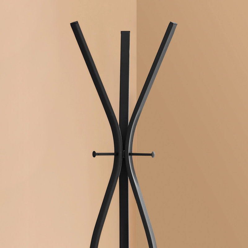 Contemporary Free Standing Coat Rack With 3 Hooks, Sturdy Metal Design For Entryways And Bedrooms, 72 Inches Tall