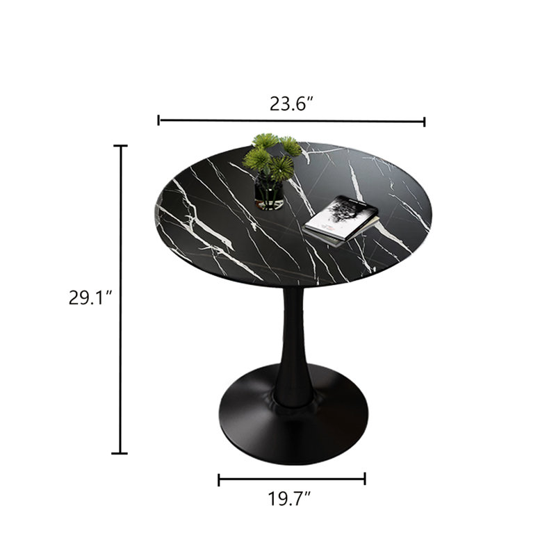 Table ronde, table de salle à manger moderne, table de salle à manger, plateau en panneau de fibres à densité moyenne et base tulipe en acier, table de cuisine, table basse de style Mid-Century pour salon 24 pouces, table de salle à manger ovale