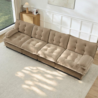 138" Cloud , 4 - Seater Modular, Modern Design, Deep Seat, Soft Chenille Fabric, Coffee For Home Decorating Modular Sectional Length, Breathable Cheni