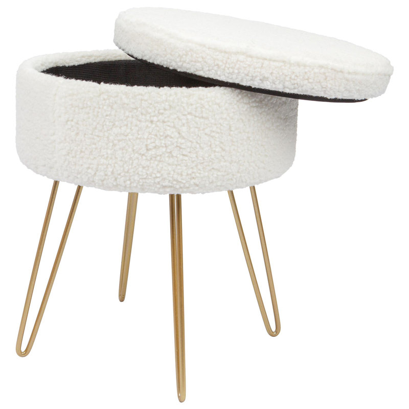 Harbour Housewares Round Boucle Storage Footstools - Pack of 2, Gold