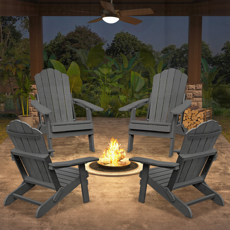 Chaise Adirondack réglable avec porte-gobelet, confort toutes saisons pour la détente sur la terrasse et le patio, Gris