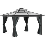 10X10HardtopGazeboWithAluminumFrame,PolycarbonateGazeboCanopyWithCurtains, NettingForGarden,Patio,Backyard,Black