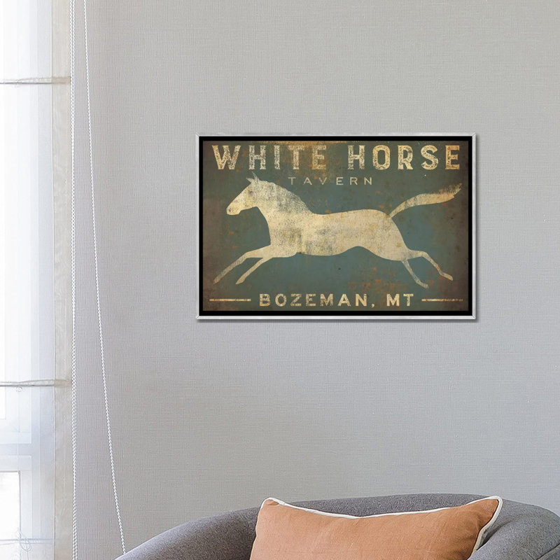 White Horse Tavern, art textuel sur toile tendue, H 18 po x l 26 po, Impression encadrée, Blanc