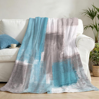 Blue Ultra Soft Flannel Fleece Throw Blanket,Grey and Abstract Art Single-Sided Print