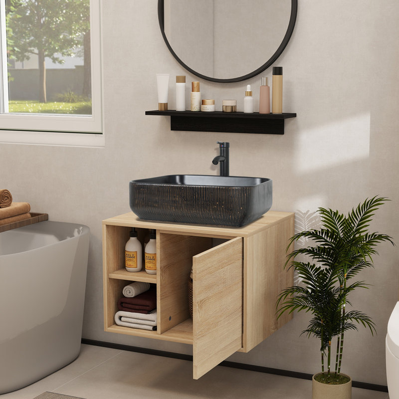 24 In. W X 19 In. D X 29 In. H Single Sink Bath Vanity In Burlywood With Burlywood Solid Surface Top And Mirror