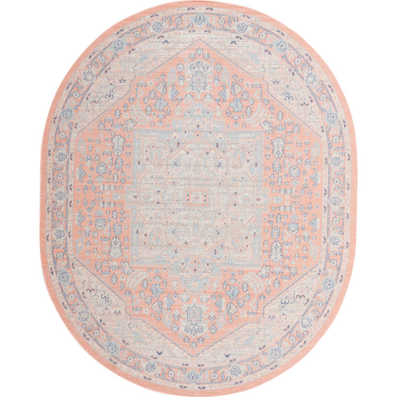 Tapis traditionnel de couleur rouge pâle Matthei, Ovale 8 pi x 10 pi