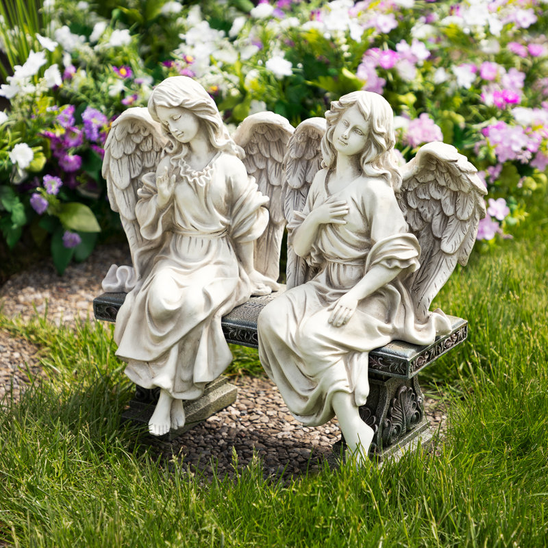 Statues de jardin en plein air ange assis, Gris