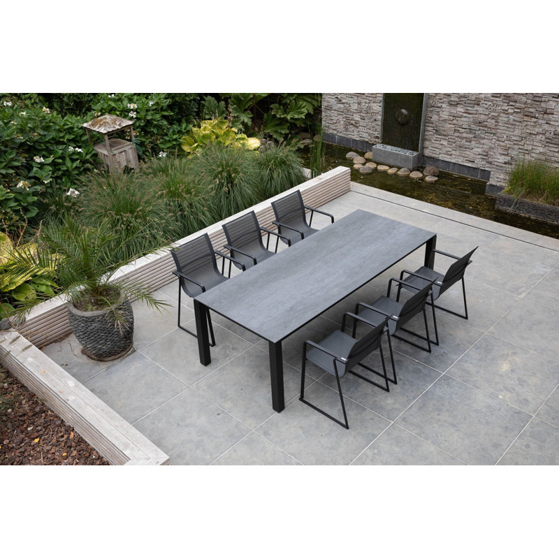 Machar Outdoor Dining Table, 39.38" W x 110.25" L x 29.5" H, Black, Gray