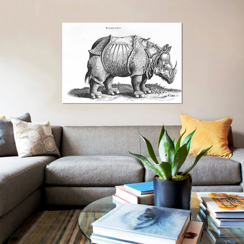 Rhinocéros par Albert Dürer - impression sur toile tendue, H 26 po x l 40 po x P 1,5 po, Toile tendue, Pas de tapis