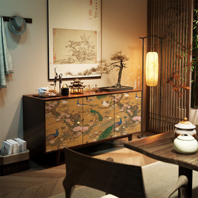 Buffet oriental à motif floral paon
