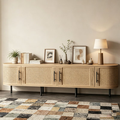 70inch Modern TV Stand with Rattan Doors