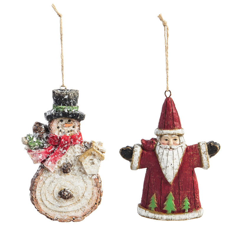 Ensemble de 2 ornements peints à la main paperstone bonhomme de neige/père noël figurine