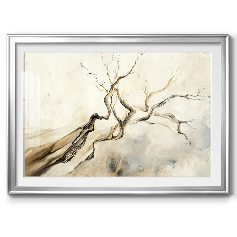 Branches torsadées, cadre encadré, biseauté mat et verre, Argent, H 15 po x l 21 po x P 1,5 po