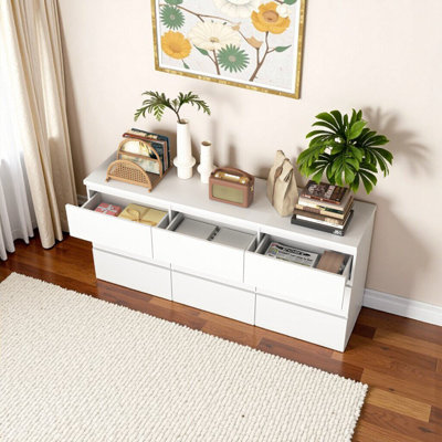 9-Drawer No-Handle Dresser – Modern White Matte Wood Storage Chest for Bedroom, Living Room & More