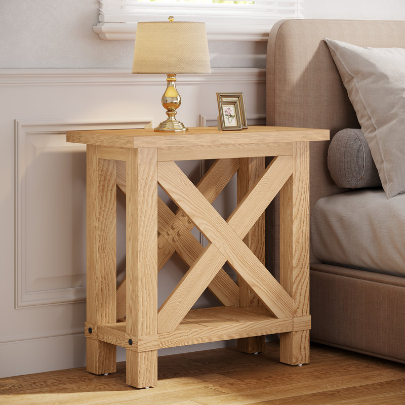 25" End Table with X Shape Frame, Hidden Metal L Bracket Inforcement, Non-Slip Feet