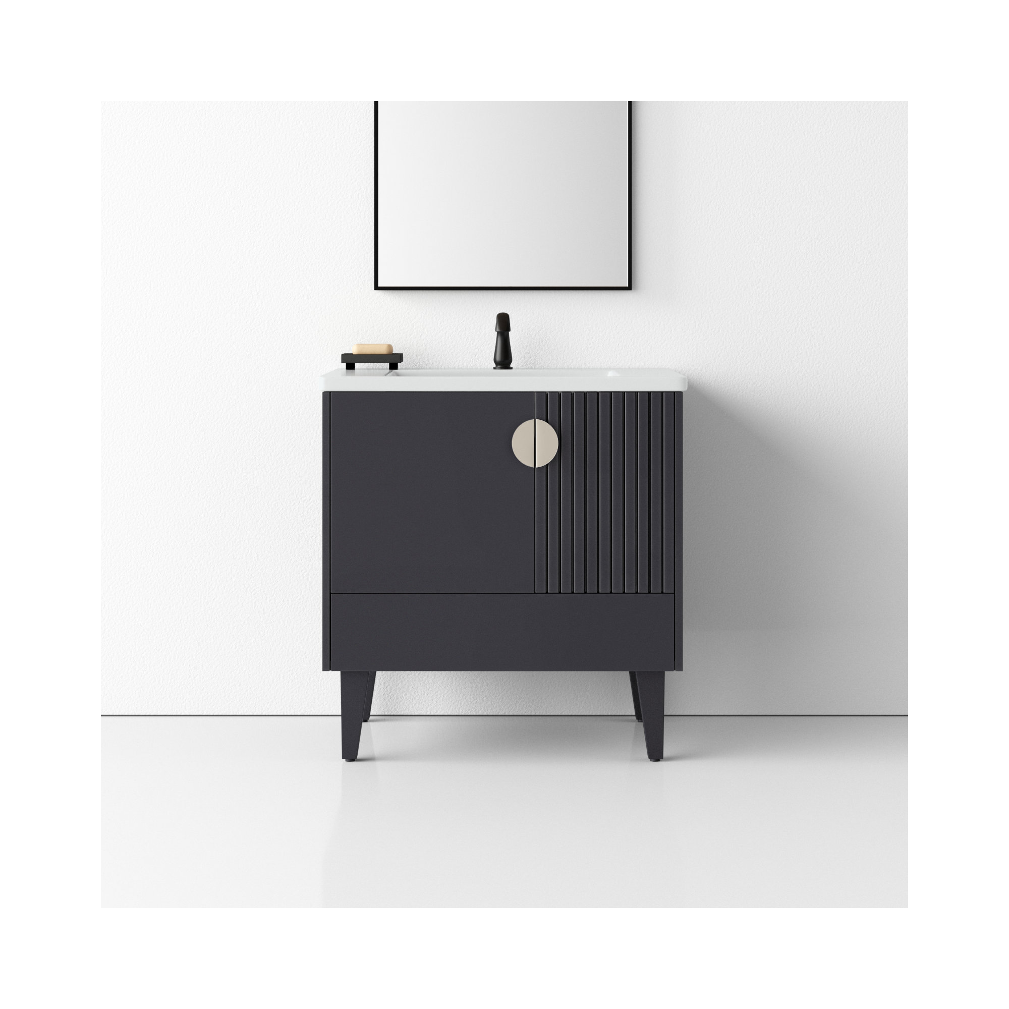 Saimah 30'' Single Bathroom Vanity, Satin Nickel, Black