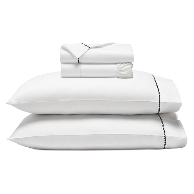 Ensemble de draps en coton mélangé à ourlet brodé 600 fils imperia, Noir / blanc