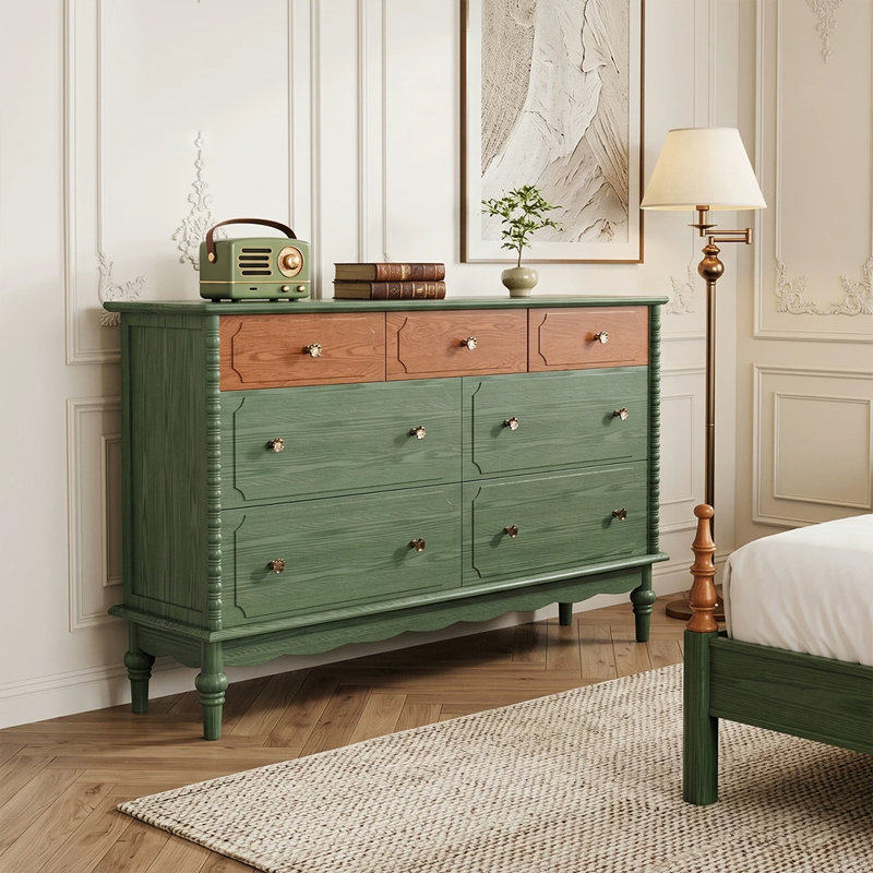 Buffet décoratif rétro en bois massif vert, 62.99