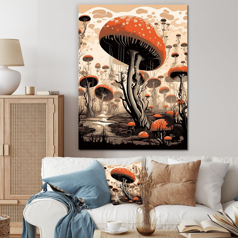 Amarita - Illustration rétro de champignon magique - reproduction, 20" H x 12" W, Toile tendue