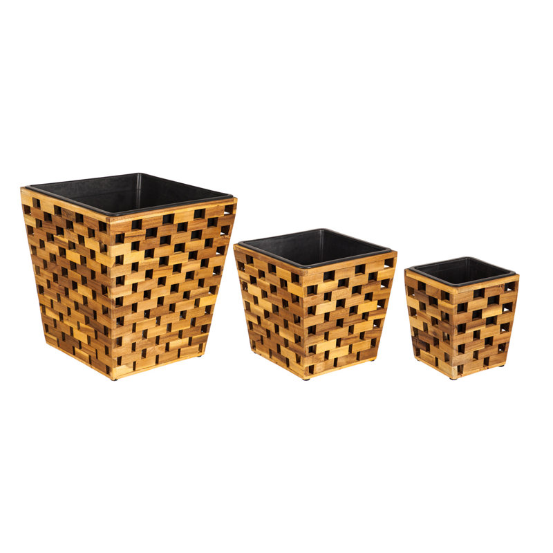 Ensemble de 3 boîtes à fleurs d'intérieur / extérieur en bois recyclé