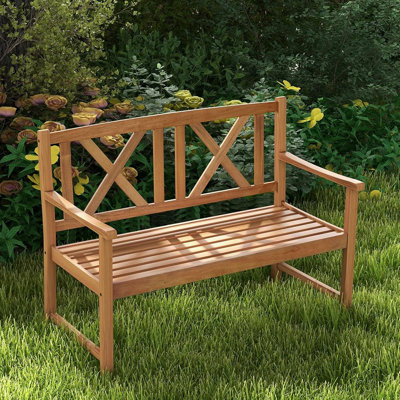 Patio Garden Bench Loveseat - 2-Person Acacia Wood Bench With Armrest, Backrest, Sturdy Frame, 800Lbs Capacity, Outside Park Bench For Patio, Yard, Front Porch, Outdoor Garden Bench, Natural