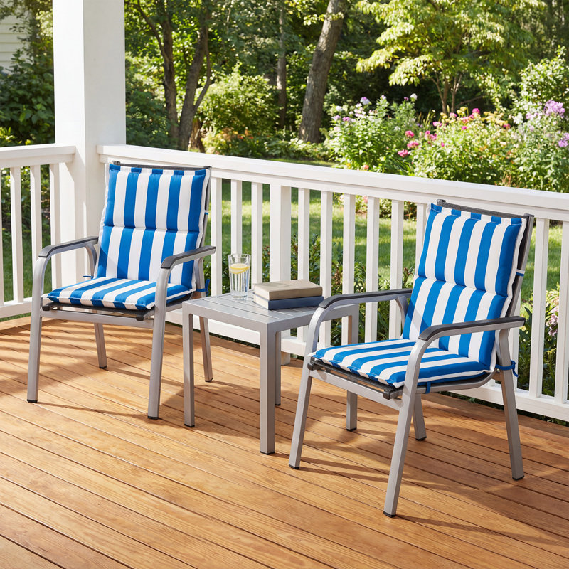  Outdoor Flanged Chair Cushions Set of 2, 39 x 20 x 2.4 Inch, Blue 
