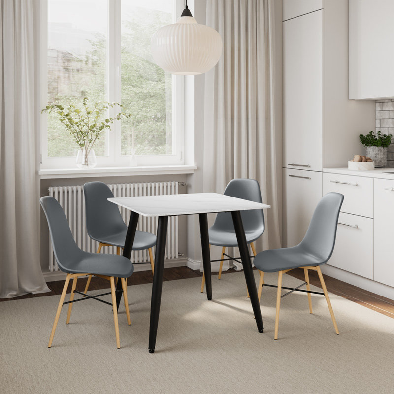 4 - Person Dining Set, Grey, White Matt