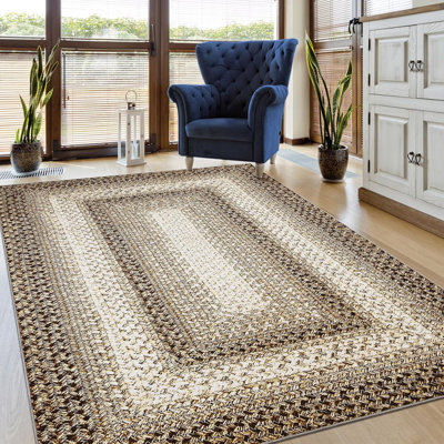 Boho Area Rug Small Throw Rugs Braided Print Door Mat Modern Geometric Rug Indoor Washable Rug Distressed Aesthetic Carpet for Living Room Bedroom Nursery Kitchen