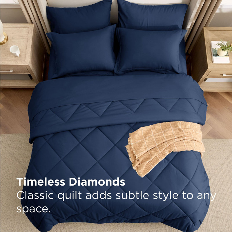 New Arrivals Bedsure Quilted Comforter Sets, Luxury Soft Bed in a Bag, King Comforter + 6 Additional Pieces, Navy