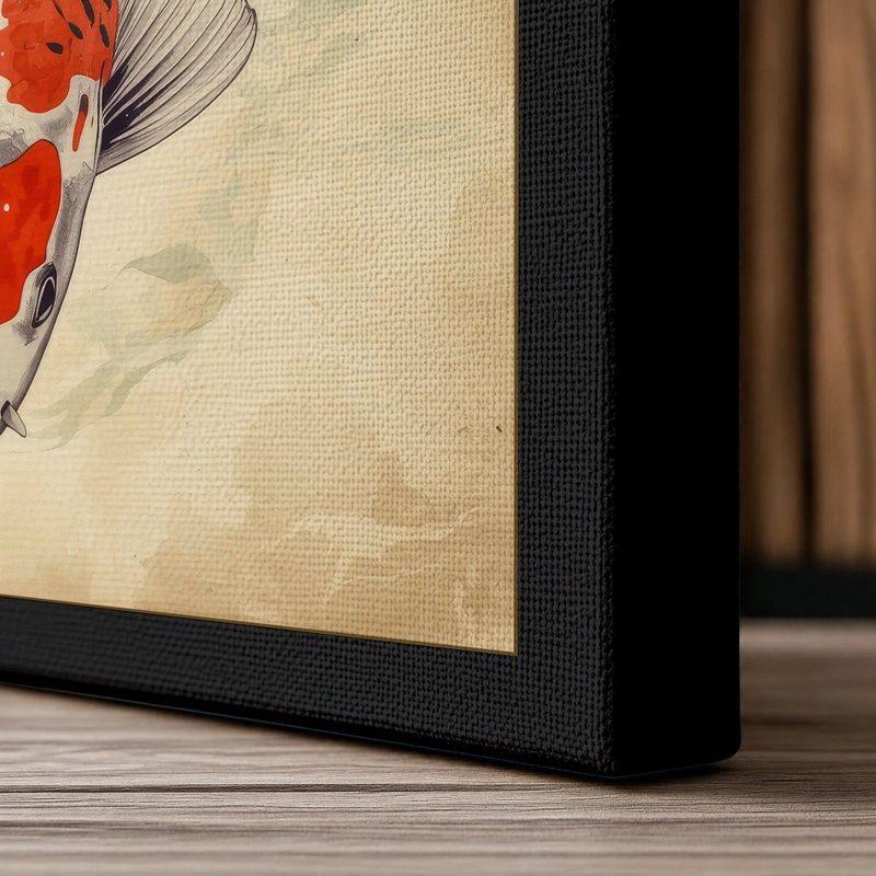 Koi in Stillness Japandi - Wrapped Canvas, 24x16 - 61.0 x 40.6 cm, Black Border