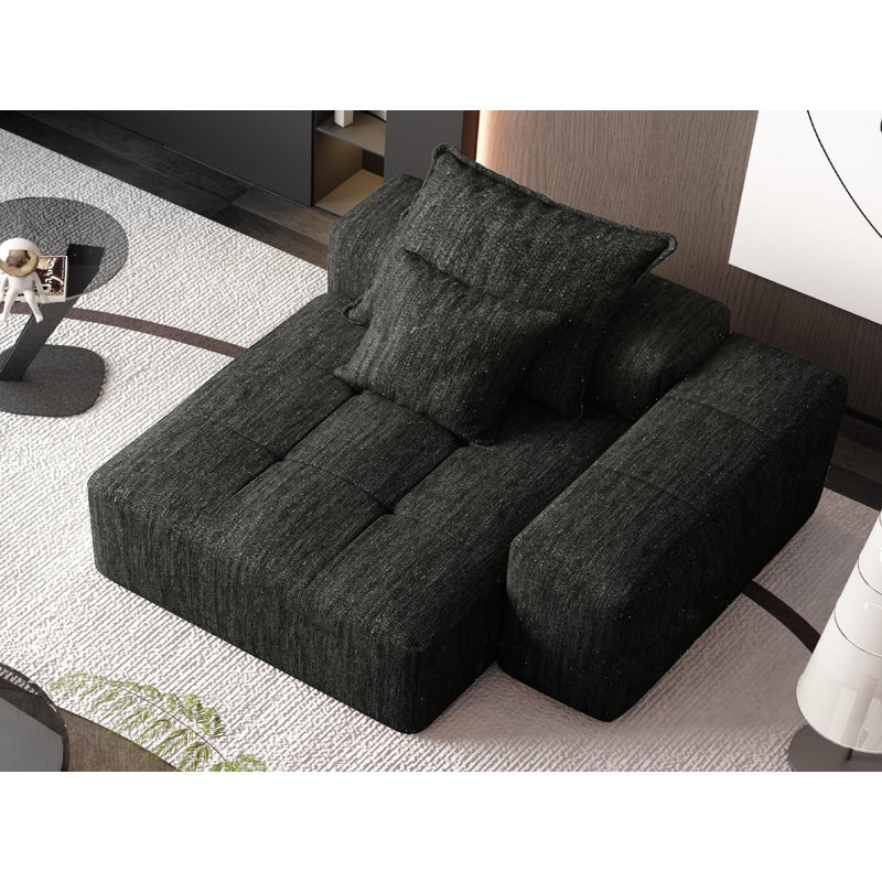 Chenille Chaise With 2 Pillows, Black