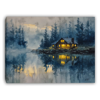 «Cabin Lights in Evening Mist», art mural sur toile tendue