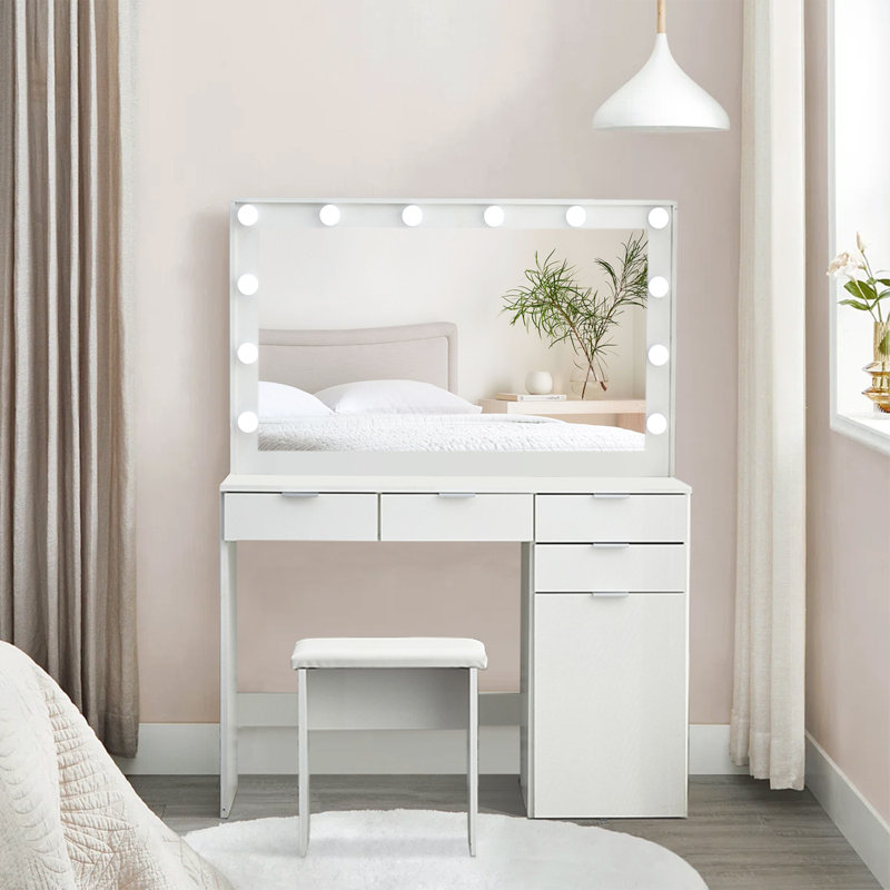 Meinrad Dressing Table with Mirror, White