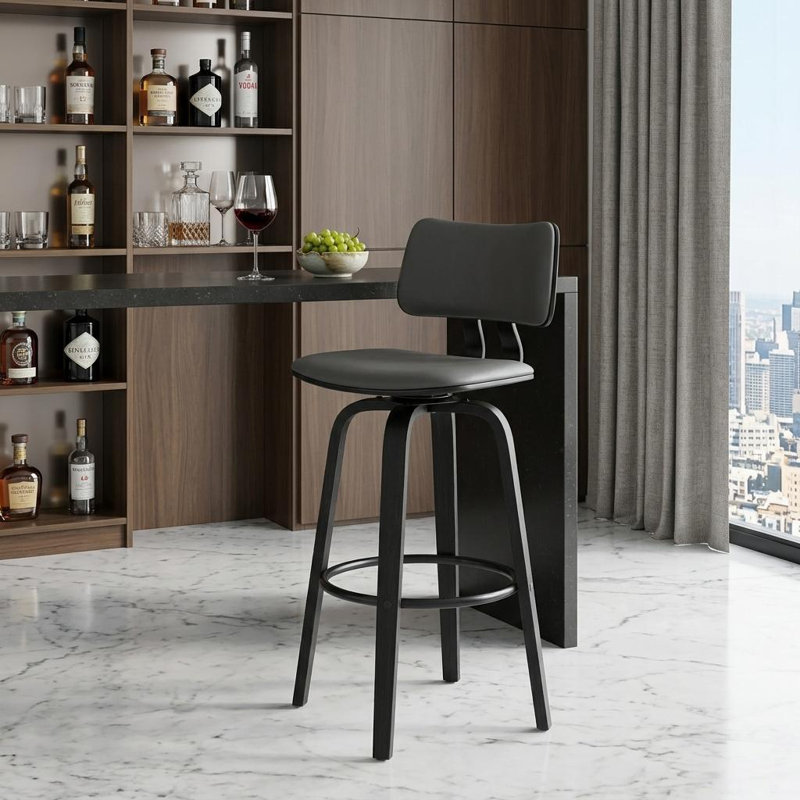 Tabouret pivotant en bois massif Aylis, Brun, Gris, Tabouret de bar (siège d’une hauteur de 30 po)