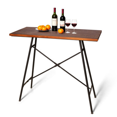 Rectangular Pine Solid Wood Top Metal Base Kitchen Dining Table