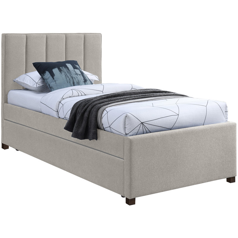 Harper Sav Twin Tufted Platform Bed, Beige Linen Textured Fabric