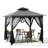 Sunjoy 9 ft. x 9 ft. Gazebo with 2-Tier Canopy Roof, Steel Frame Soft top Gazebo with Ceiling Hook and Mosquito Netting-112473392