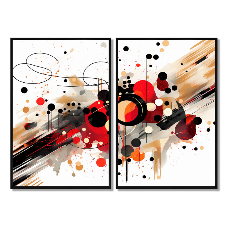 Rouge et noir symphonie abstraite I - art mural moderne rouge, Impression encadrée flottante, Noir, H 36 po x l 48 po