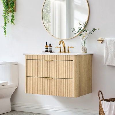 24'' Wall-Mounted Single Bathroom Vanity With Engineered Stone Top