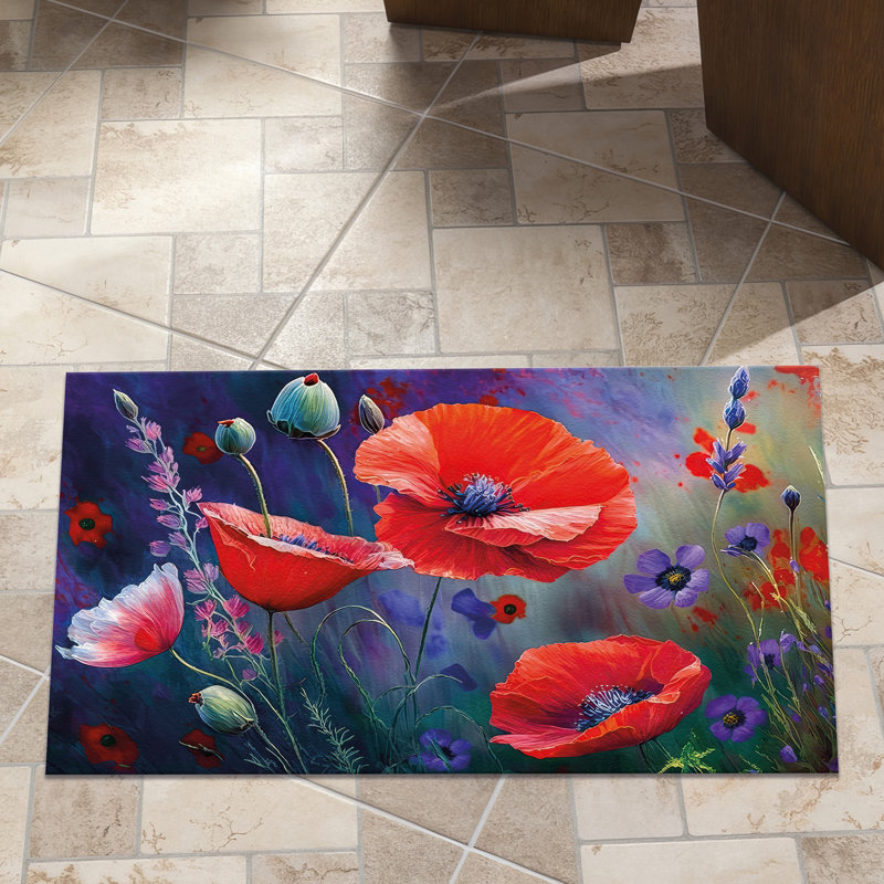 Chic Non-Woven Thin Type Printed Rug with Intricate Traditional Floral Design for Enhancing Your Living Room Decor