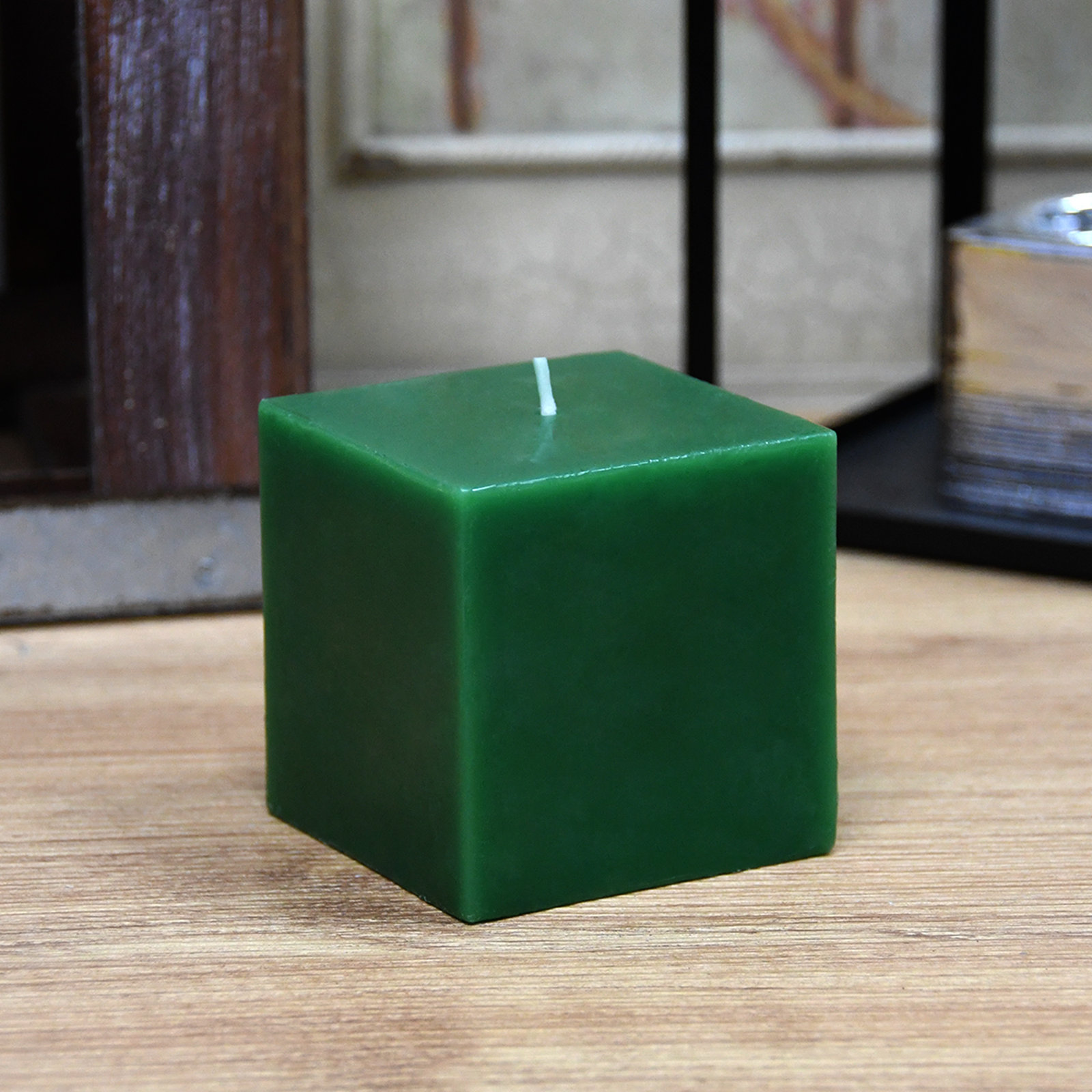 Square Pillar Candle, 3" H x 3" W x 3" D, Hunter Green, 1 Candle