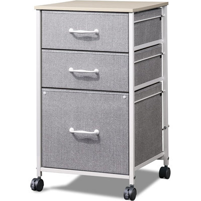 Mobile File Cabinet, Rolling Printer Stand With 3 Drawers, Fabric Vertical Filing Cabinet Fits A4 Or Letter Size For Home Office, Light Grey -  Ebern Designs, 6DFA3A8B0C6843D495C613715E9F2EC7