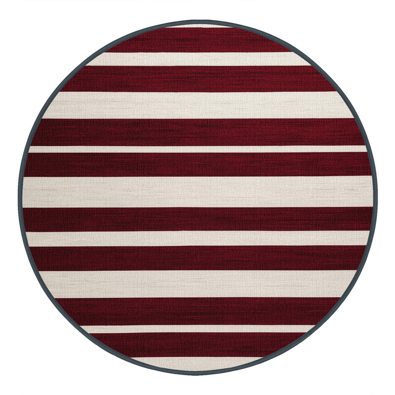 Tapis rouge à rayures horizontales lavable à la machine, Rond 8 pi