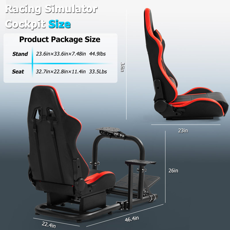 Anman Racing Sim Cockpit with Red Seat Fit for Logitech G920 G29, Not Include Steering wheel & Wheels & Pedals and Shifter Handbrake