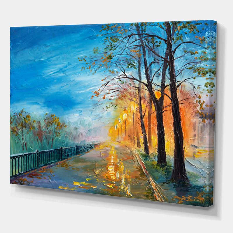 «Evening on Autumn Road», peinture sur toile, H 16 po x l 32 po x p 1 po, Toile tendue