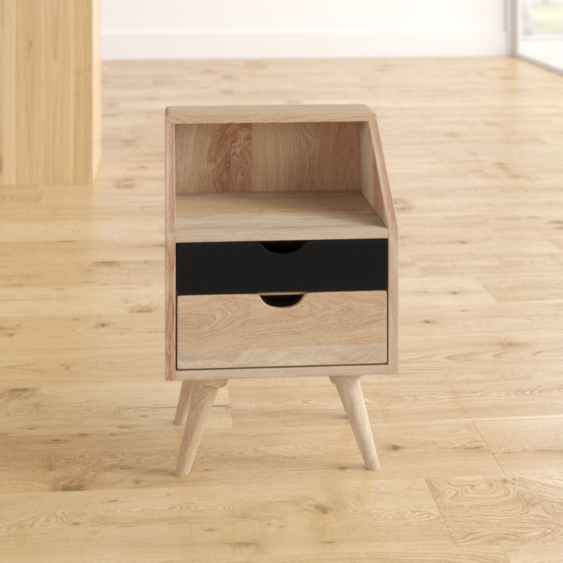 Rousseau 40cm W Solid Wood Bedside Table, Black