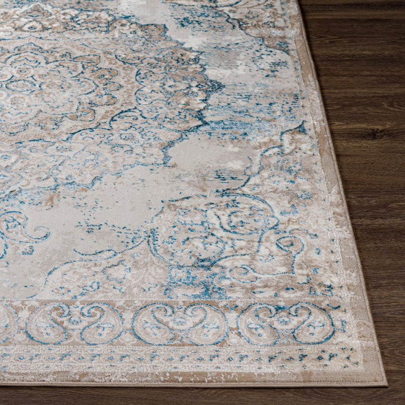 Tapis oriental beige / turquoise Juanisha, Rectangle 5 pi 3 po x 7 pi